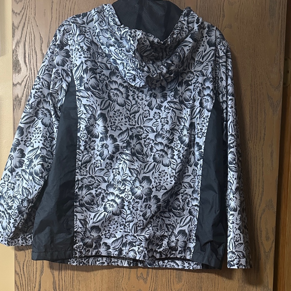 Floral Black and White Women's Rain Jacket - Picture 3 of 7